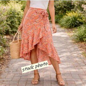 Max Studio BOHO Floral Faux Wrap MIDI Skirt SMALL Cottagecore Romantic Feminine